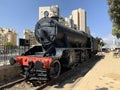 Historic steam locomotive stands at the restored railway station in Beer Sheva