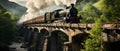 Historic Steam Train Crossing a Bridge - AI Generated