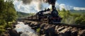Historic Steam Train Crossing a Bridge - AI Generated