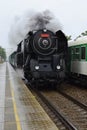 Historic steam train. Specially launched Czech old steam train for trips and for traveling. Royalty Free Stock Photo