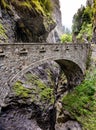 Historic stoen bridge crossing the deep Viamala Gorge in the Swiss Alps near Thusis Royalty Free Stock Photo