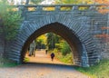 Historic stone bridge on carriage road in Acadia National Park, Maine, USA