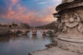 Historic Stone Bridge, European Classical Design, Tiber River, Rome, Italy Royalty Free Stock Photo