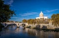 The historic stone bridge over the River Tiber in Rome. Royalty Free Stock Photo