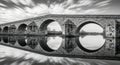 Historic Stone Bridge Reflection in Black and White- Generative Ai Royalty Free Stock Photo
