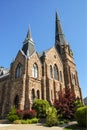 Historic Stone Church Steeples Blue Sky