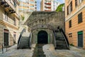 Historic stone staircase with iron gate in Savona, Italy Royalty Free Stock Photo