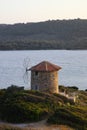 Historic stone windmill by the sea. Bodrum, Turkey Royalty Free Stock Photo