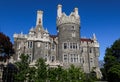 Historic castle Casa Loma, front side. old house doors. Sunny day blue sky Royalty Free Stock Photo