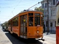 Historic streetcar of the F-Line MUNI Train parked on street