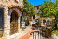 Historic streets and stone houses in medieval town of Eze on French Riviera Coast of Mediterranean Sea in France