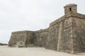 Historic 17th century coastal fort in Vila do Conde, Portugal. Rough stone walls and corner turret