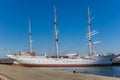 Historic three mast sailing ship at the quay in Stralsund