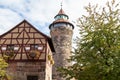 Historic tower and timbered house frame house of the Nuremberg castle, Bavaria, Germany Royalty Free Stock Photo