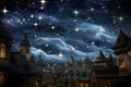 Historic town adorned with Moravian stars. Fairytale landscape of charming winter village, nestled between the mountains