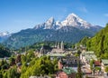 Historic town Berchtesgaden with Watzmann mountain in spring, Bavaria, Germany Royalty Free Stock Photo