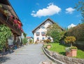 historic town call Gmund am Tegernsee, farmhouse adorned with flowers Royalty Free Stock Photo