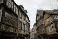 Historic town center of Dinan in Brittany with medieval half-timbered houses Royalty Free Stock Photo