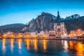 Historic town of Dinant with river Meuse at night, Wallonia, Belgium Royalty Free Stock Photo