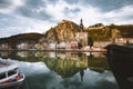 Historic town of Dinant with river Meuse at sunset, Wallonia, Belgium Royalty Free Stock Photo