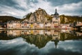 Historic town of Dinant with river Meuse at sunset, Wallonia, Belgium