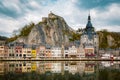 Historic town of Dinant with river Meuse at sunset, Wallonia, Belgium Royalty Free Stock Photo