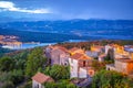 Historic town of Dobrinj and turquoise Soline bay evening view Royalty Free Stock Photo