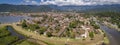 Aerial view panorama to historic town Paraty with green mountains in background on a sunny day, Brazil, Unesco World Heritage Royalty Free Stock Photo