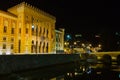 Historic town hall and National and University Library of Bosnia and Herzegovina in the city of Sarajevo at night. Bosnia  and Her Royalty Free Stock Photo