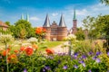 Historic town of LÃÂ¼beck with famous Holstentor gate in summer, Schleswig-Holstein, northern Germany