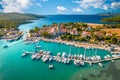 Historic town of Osor connecting Cres and Losinj islands aerial view Royalty Free Stock Photo