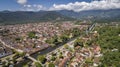 Aerial view to historic town Paraty and river, green mountains and white clouds in background, Unesco World Heritage, Brazi Royalty Free Stock Photo