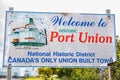 Port Union Newfoundland Canada, September 21 2022: Historic town sign for a village built by Union Workers in Atlantic Canada.