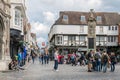 Historic town square with people downtown medieval Canterbury city, Kent, England