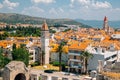 Historic town Trogir panorama view from Kamerlengo castle and fortress in Trogir, Croatia