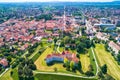 Historic town of Varazdin aerial view, baroque tourist destination