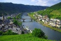 Historic Cochem and Bridge to Cond in the Moselle River Valley in Evening Light, Rhineland-Palatinate, Germany Royalty Free Stock Photo