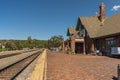 FLAGSTAFF, ARIZONA, USA - SEPTEMBER 1, 2022: Historic train station in Flagstaff. It is located on Route 66 and is Royalty Free Stock Photo