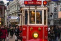 A historic tram in front of the Beyoglu station of Tunel at the
