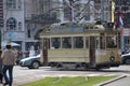 Historic tram 77 known as Ombouwer of the HTM on the rails in The Hague on the Lange Vijverberg heading ot Buitenhof as Museum Tra