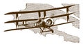 Historic triplane flying in front of a cloudy sky Royalty Free Stock Photo