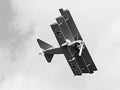 Historic triplane on the sky. Royalty Free Stock Photo