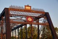 Historic Truss Bridge Ornate Metalwork in Golden Hour Glow, Fort Wayne, Indiana Royalty Free Stock Photo