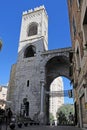 Historic Turreted Tower and Arch of Porta Soprano, Piazza Dante, Genoa, Italy