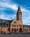 Historic Union Pacific Railroad train depot, a historic landmark, and it statue and boot adornments in Cheyenne, Wyoming Royalty Free Stock Photo