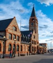 Historic Union Pacific Railroad train depot, a historic landmark, and it statue and boot adornments in Cheyenne, Wyoming Royalty Free Stock Photo