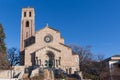 Historic university chapel front and tower in saint paul