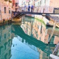 Historic Venetian House Reflected in Side Canal, Venice, Italy