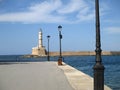 Historic Venetian Lighthouse of Chania, View from Chania Old Port on Crete Island Royalty Free Stock Photo