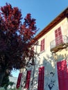 Historic villa Italy with red shutters